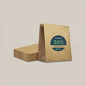 Saco de Papel Kraft Liso Delivery - 24x34x11cm - 50un