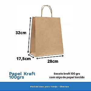 SACOLA KRAFT 28X32X17,5 - PCT C/ 100 UNIDADES