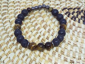 Pulseira - Olho de Tigre/ Hematita/ Pedra vulcânica