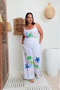 Calça Pantalona Pintada à Mão