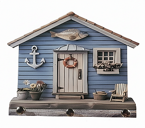 Porta Chaves Casa Praiana em MDF 3D – Decoração Náutica 18x14 cm