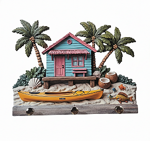 Porta Chaves Casa Praiana 3D em MDF – Decoração Praia 17x14 cm