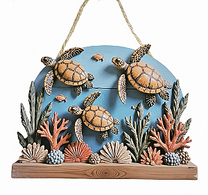 🐢 Quadro Decorativo 3D Tartarugas Marinhas – 25×19 cm