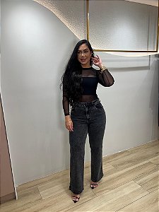 WIDE LEG BLACK COM STRECH