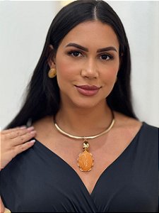 CONJUNTO FOLHEADO ARO OVAL RESINADO CITRINO