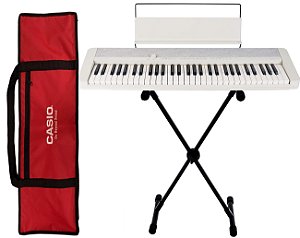 Kit Piano Casio Compacto CT-S1 WE Branco Bluetooth 5/8 61 Teclas Com Suporte e Capa Vermelha