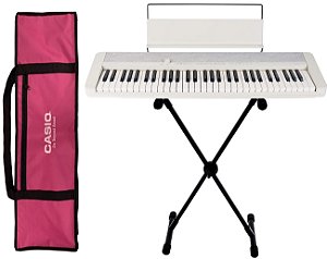 Kit Piano Casio Compacto CT-S1 WE Branco Bluetooth 5/8 61 Teclas Com Suporte e Capa Rosa