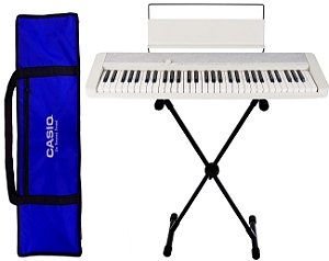 Kit Piano Casio Compacto CT-S1 WE Branco Bluetooth 5/8 61 Teclas Com Suporte e Capa Azul