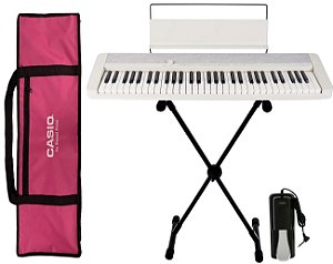 Kit Piano Casio Compacto CT-S1 WE Branco Bluetooth 5/8 61 Teclas Completo Rosa Com Pedal
