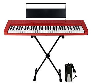 Kit Piano Casio Compacto CT-S1 RD Vermelho Bluetooth 5/8 61 Teclas Com Suporte e Pedal