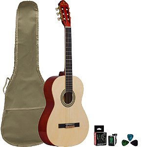 Kit Violão Clássico Estudante Cordas Nylon GNA-111 NT Harmonics Natural Capa Bege