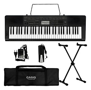 Kit Teclado Casio Iniciantes CTK-3500 Teclas Sensíveis Completo Com Capa preta e suporte