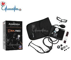 Kit Acadêmico LINHA BLACK (Esfigmo Adulto Nylon Fecho de Contato + Estetoscópio Rappaport BLACK) – P.A. MED