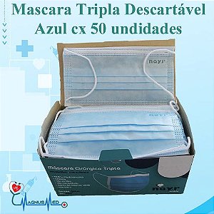 Máscara Tripla Descartável Com Filtro (BFE ≥95%) Azul - Caixa 50 un - Nayr