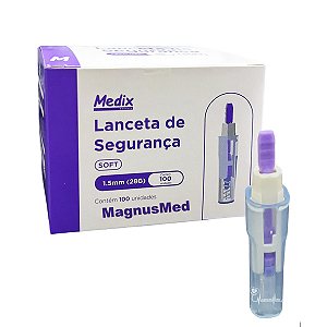 Lanceta De Segurança 28g Roxa (0,36x1,5mm) Caixa C/100 - Medix
