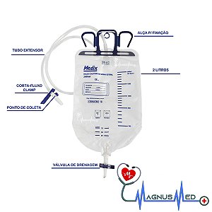 Coletor de Urina sistema fechado 2000ml c/ ponto de Coleta - Medix