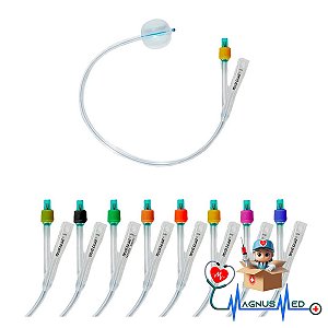 Kit 10un Sonda Vesical de demora Foley 100% Silicone 02 Vias c/ Balão