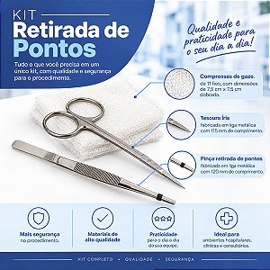 Kit Retirada De Pontos Estéril Descartável Profissional ( Pinça, Tesoura, Compressa )