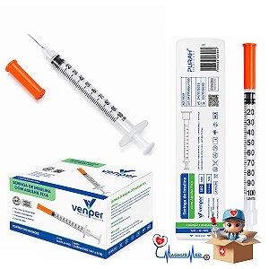 Seringa de Insulina Venper 1ml 100UI Agulha Fixa 8mm x 0,30mm