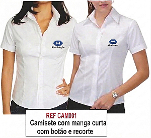 Kit 10 Camisetes branca feminina manga curta com logo bordado