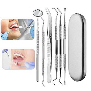 Espelho Dental Dentista De Aço Inoxidável Conjunto De Ferramentas, kit com 06 pçs.