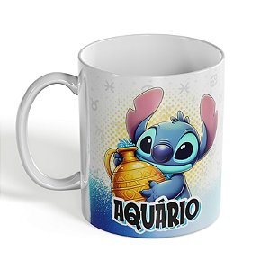 Canecas Personalizadas Com Arte dos Signos Stitch - Em Porcelana Com 325 ml de Capacidade e Com Interior e Alça Brancos - Premium