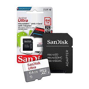 Cartão de Memória Micro SD Sandisk Ultra 100 MB/s C10 64GB