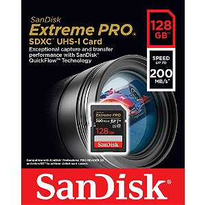 Memória SD SanDisk Extreme Pro 200-90 MB/S C10 U3 V30 128 GB