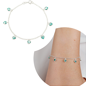 Pulseira Prata 925 Feminina Coração Zirconia Turmarlina pura