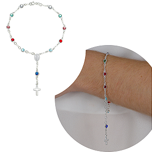 Pulseira Mini Terço Zircônia 5mm Prata 925 Rosário cravejada