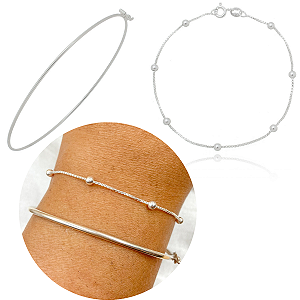 Kit 2 Pulseiras Feminina De Prata 925 Legítima + Certificado