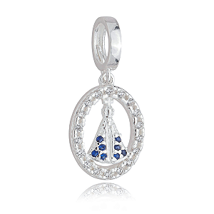 Berloque Nossa Senhora Aparecida Manto Azul Prata 925 Pedras
