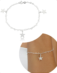 Pulseira Prata 925 Feminina Pingentes Estrela Luxo Delicada