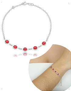 Pulseira Pontos Luz Vermelho Prata 925 original luxo pedras