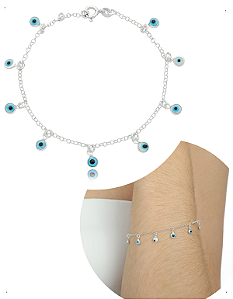 Pulseira Prata 925 Olho Grego Pingentes Azul Proteção Luxo