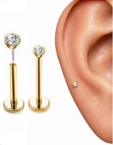 Piercing Labret Australiano 100% Titânio Haste Fina Push zirconia cravada