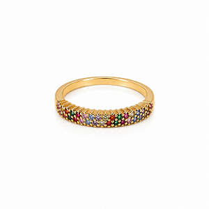 Anel 2 Fileiras Cravejada Cristais Colors -Banhado Em Ouro18k
