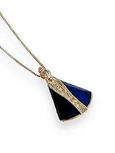 Colar Nossa Senhora Manto  Azul  - Folheado A Ouro18k