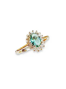 Anel Solitário Verde Cravejado - Banhado Em Ouro18k