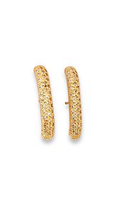 Brinco Aurora Ear Hook 3 Fileiras Cravejadas Com Zircônias - Folheado A Ouro18k