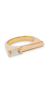 Anel Greta Quadrado Com Pedra Cristal Lateral  - Banhado Em Ouro18k
