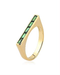 Anel Quadrado Com Cristais Verde - Banhado Em Ouro18k
