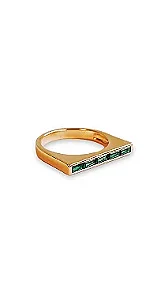 Anel Quadrado Com Cristais Verde - Banhado Em Ouro18k