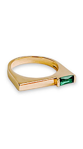 Anel Greta Quadrado Com Pedra Verde Esmeralda Lateral  - Banhado Em Ouro18k