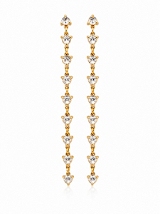 Brinco Riviera 3 Pontas Cristal - Folheado A Ouro18k