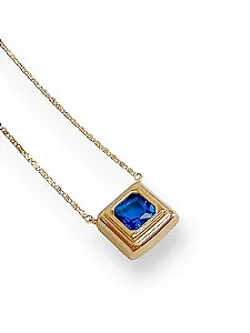 Colar Pedra Quadrada Cora Azul Safira - Folheado A Ouro18k