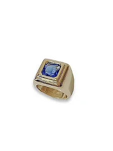 Anel Cora Quadrado Com Pedra Azul Safira - Banhado Em Ouro18k