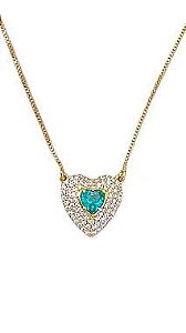 Colar Coração Cravejado Com Pedra Verde Turmalina - Folheado A Ouro18k