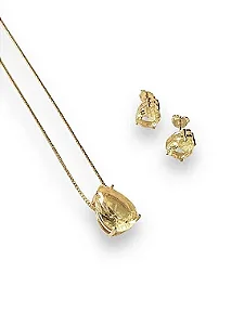 Conjunto Gota Citrino - Banhado Em Ouro18k