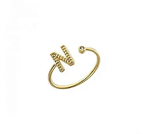 Anel Personalizado Ajustável Com Inicial Cravejada - Banhado Em Ouro18k